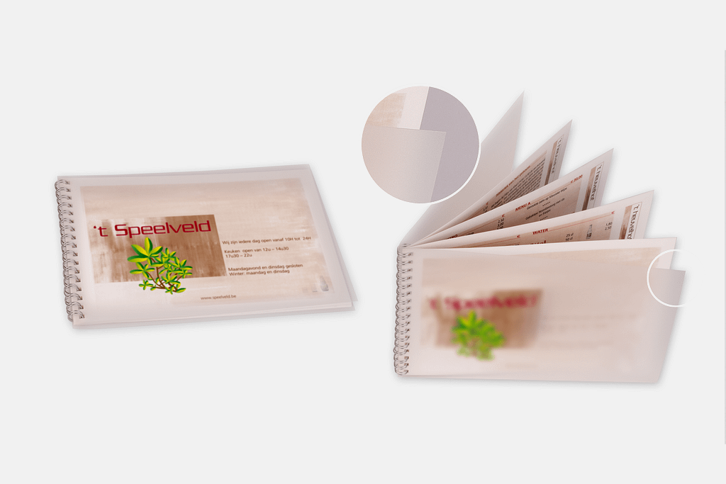 09-4_WireO menukaart met 450 micron Voorbeeld wire-o boekje met plastic cover