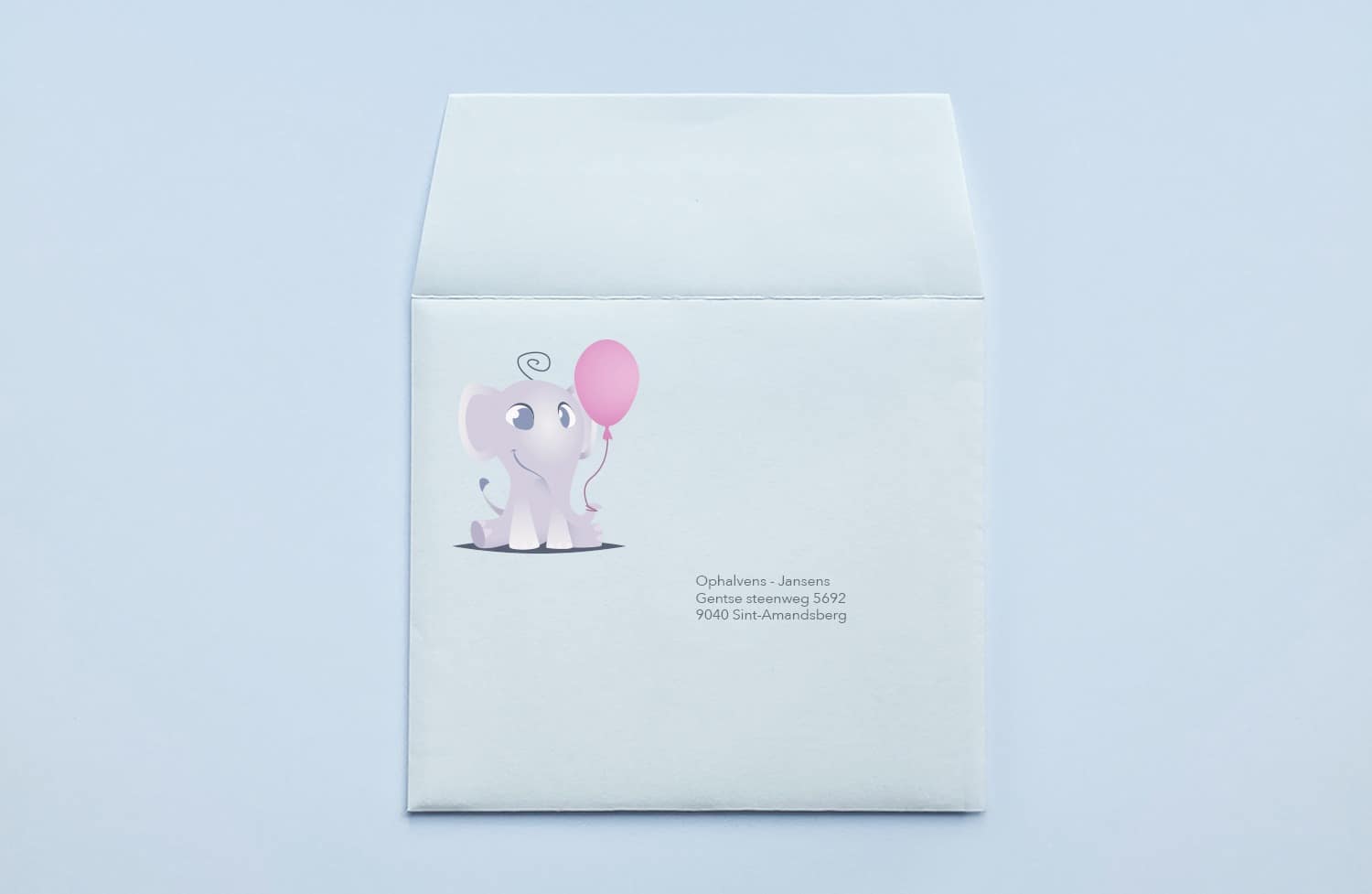 GeboorteOlifantje1 Voorbeeld envelop personalisatie geboortedrukwerk